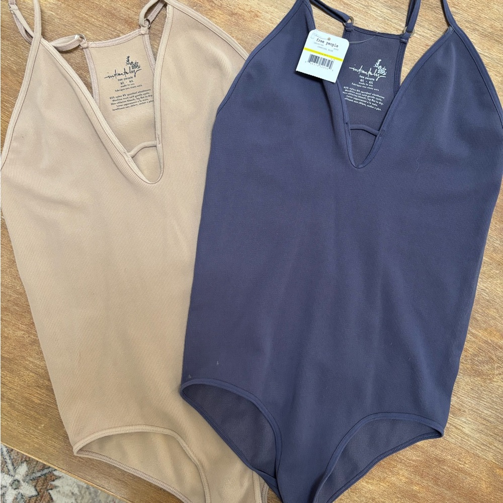Free People Intimately Bodysuits- Tan and Navy
